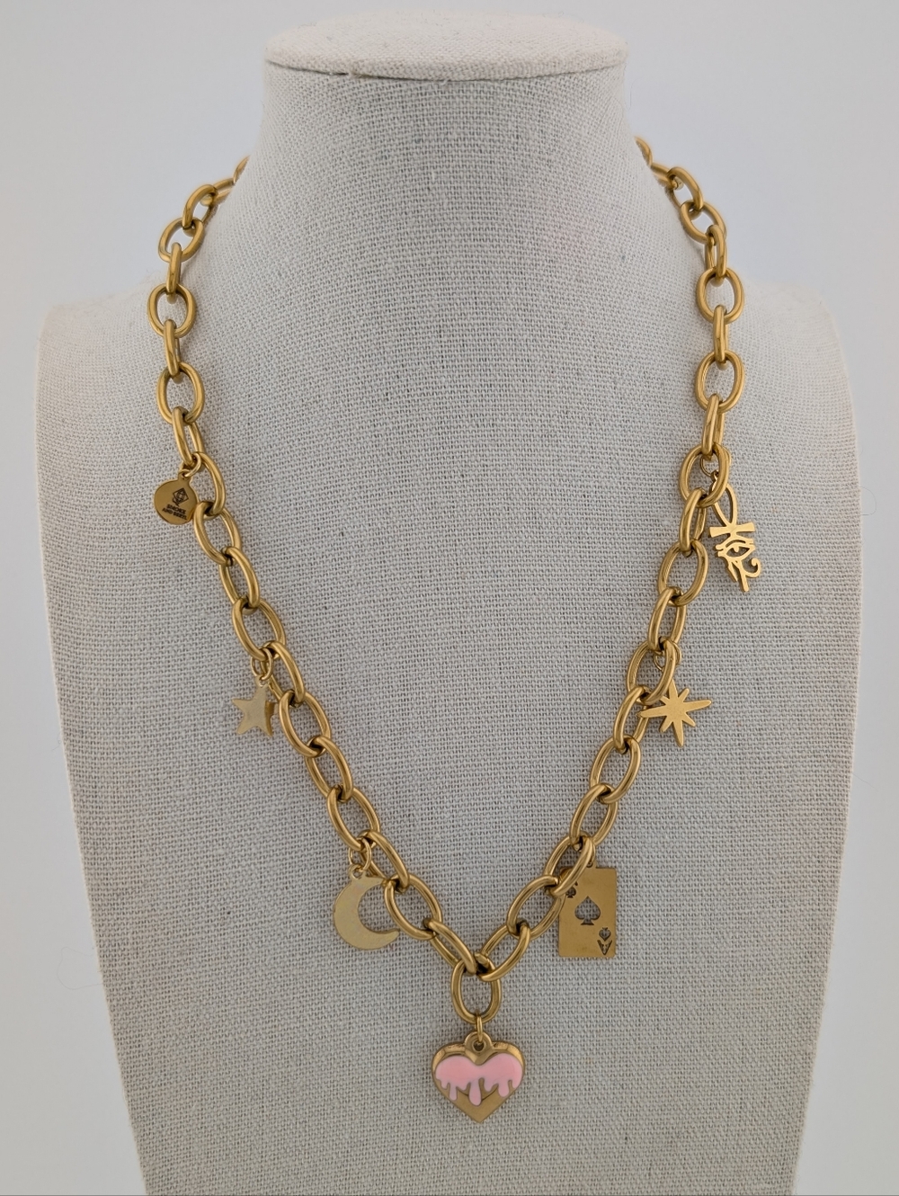 Celestial Gold Charm Necklace - Artisan Statement Jewelry - D025